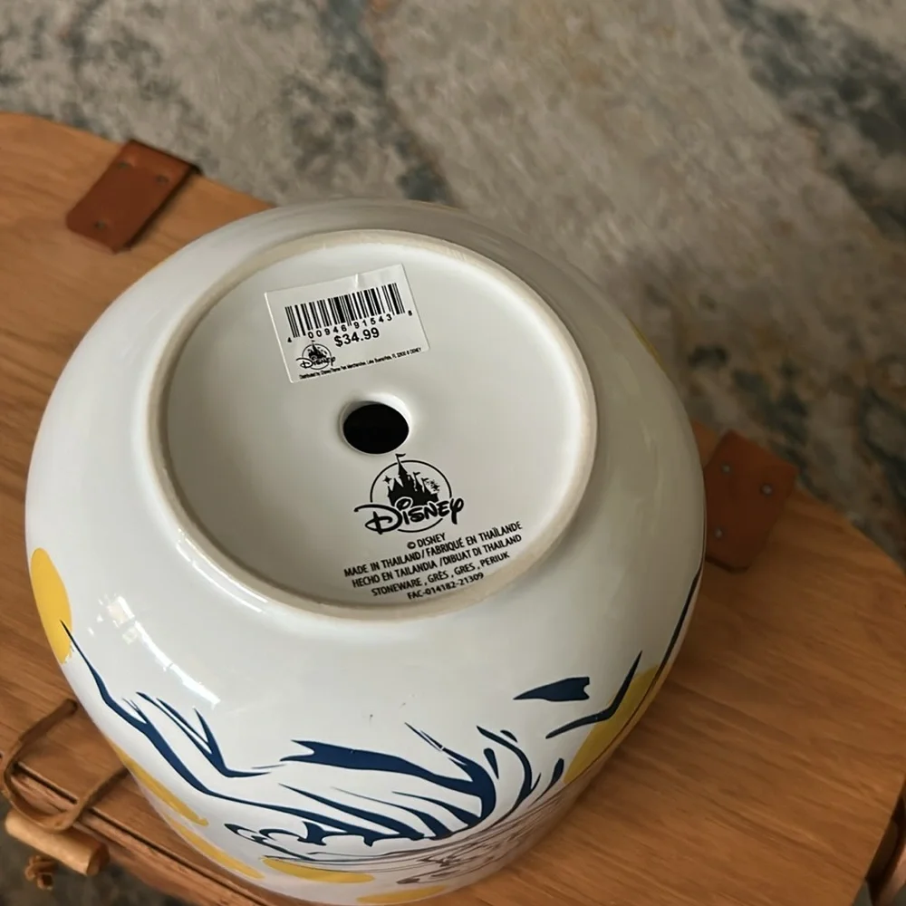 Disney Stitch Yellow Polka Dot Ceramic Planter with wooden holder 6”pot - Picture 7 of 8